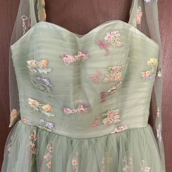 Green Floral Tulle Homecoming Dress - Picture 6 of 9